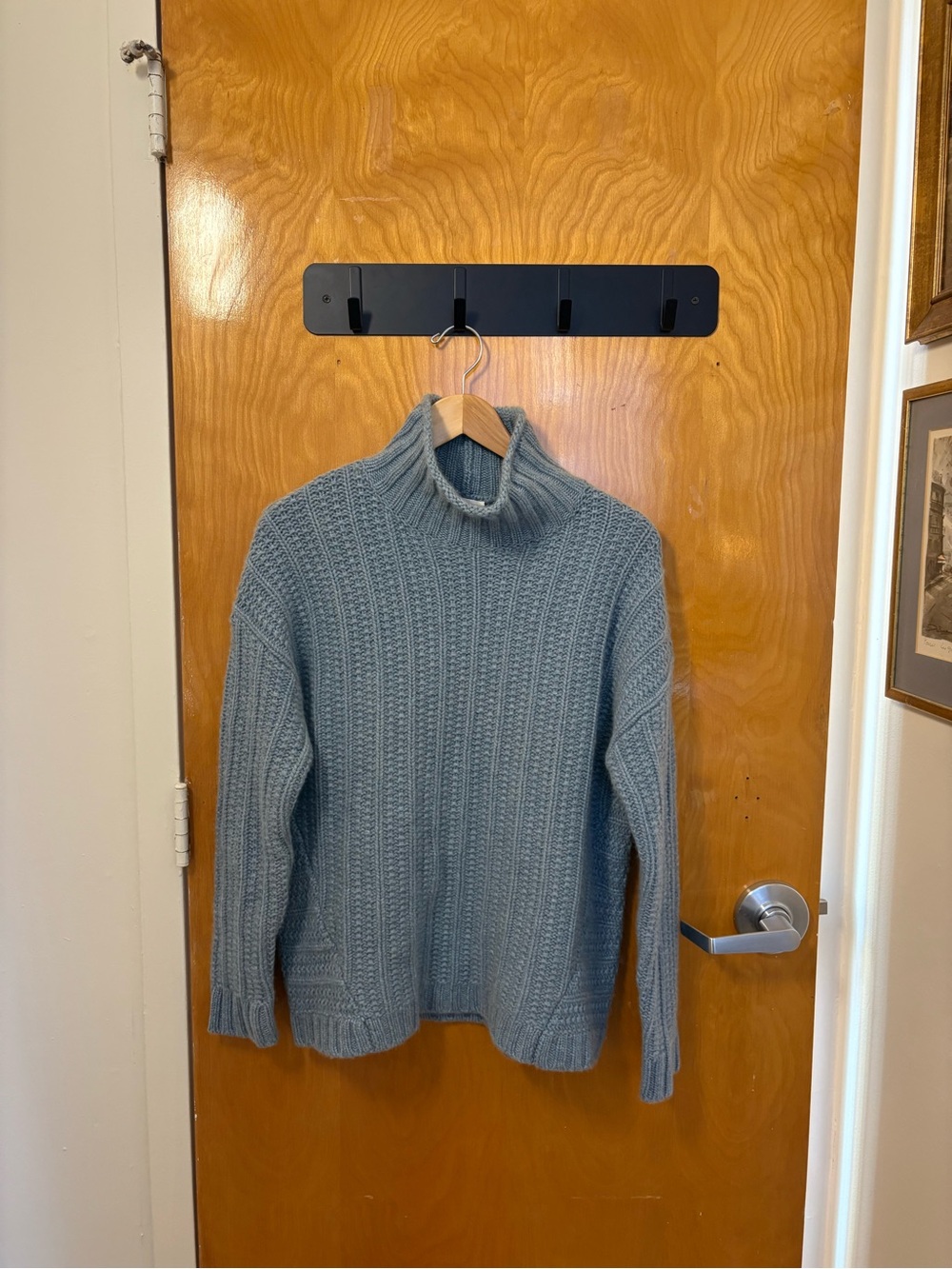 Garnet Hill Cable Knit Turtleneck cashmere Sweater - Slate Blue
